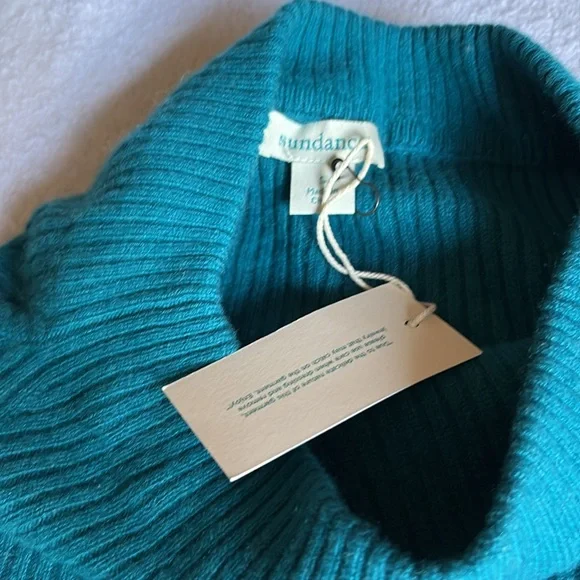Sundance Kimia Cashmere Sweater Teal Mock Neck - Picture 5 of 6